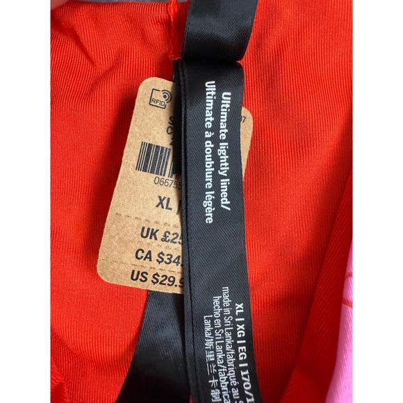 PINK Active XL Sports Bra Red Pink‎ Floral Leaf Twist Front Lightly Lined NWT - Picture 5 of 7